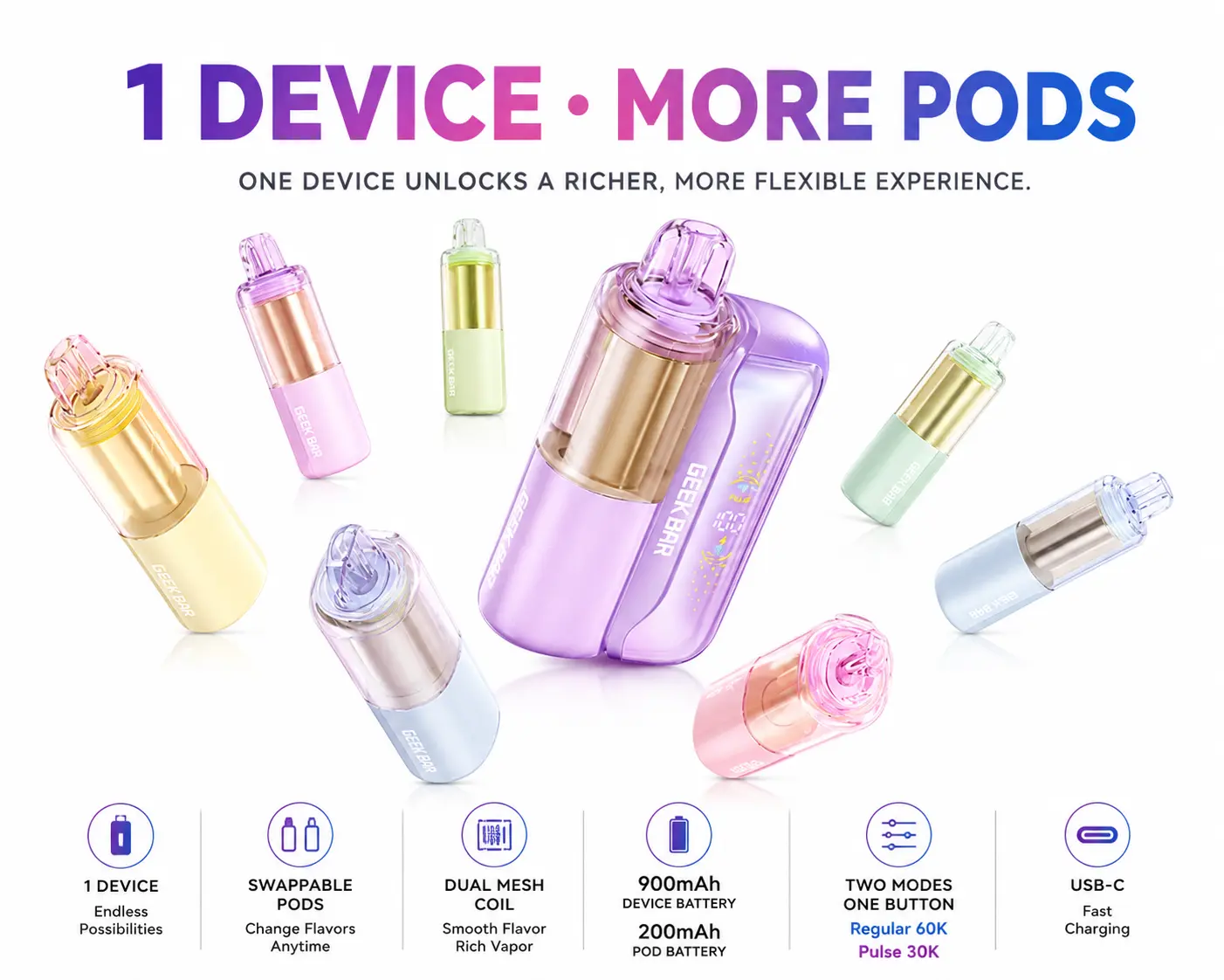 Geek Bar Mate 60K Pod System Vape | Rechargeable 60K Puff Device & Pods