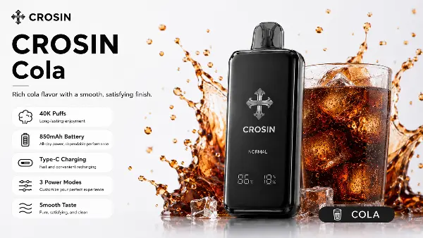 CROSIN 40K Puffs Rechargeable Disposable Vape – Dual Mesh Coil, 5 Flavors, 21+
