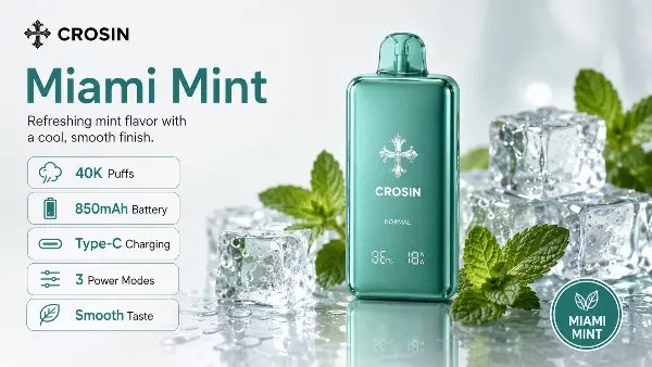 CROSIN 40K Puffs Rechargeable Disposable Vape – Dual Mesh Coil, 5 Flavors, 21+