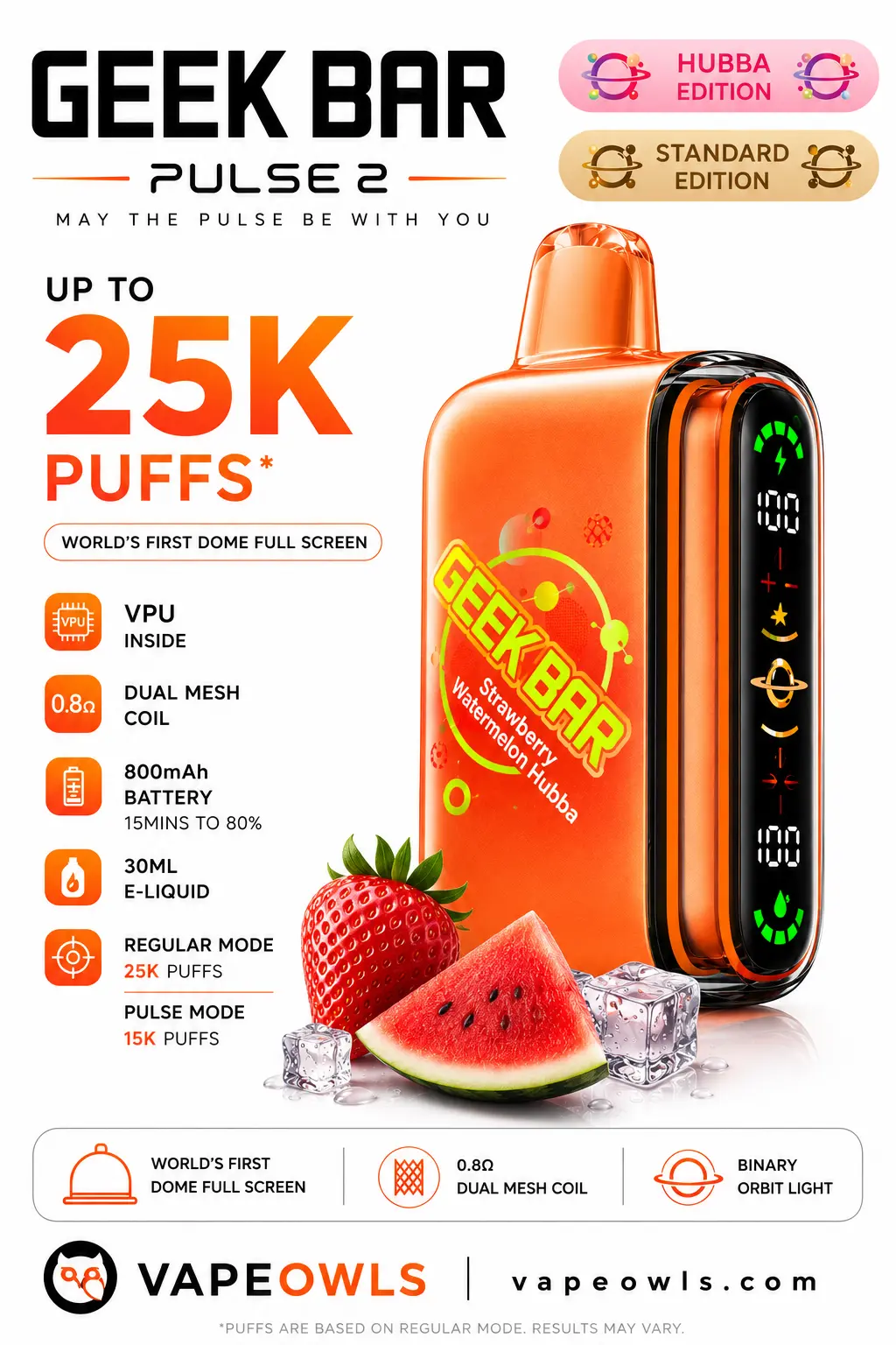 Geek Bar Pulse 2 25K Disposable Vape – 25,000 Puffs, Rechargeable USB-C, 5 Flavors, 5% Nic, 21+