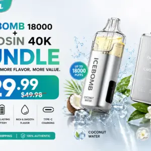 IceBomb 18000 + Crosin 40K Bundle – 58K Puffs, Rechargeable Disposable Vape 2-Pack | $29.99, 21+