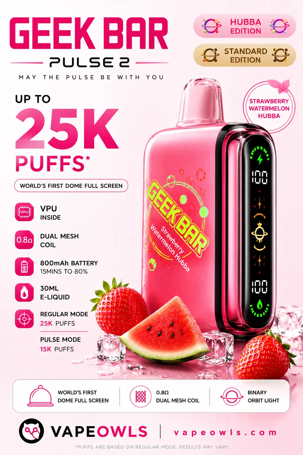 Geek Bar Pulse 2 25K Disposable Vape – 25,000 Puffs, Rechargeable USB-C, 5 Flavors, 5% Nic, 21+