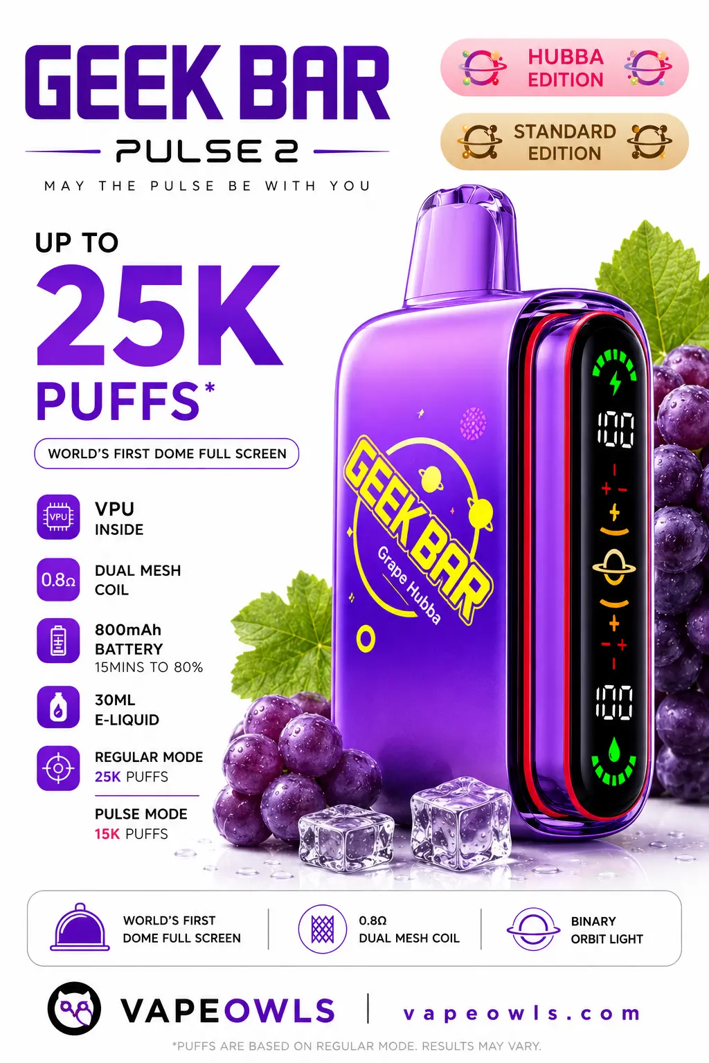 Geek Bar Pulse 2 25K Disposable Vape – 25,000 Puffs, Rechargeable USB-C, 5 Flavors, 5% Nic, 21+