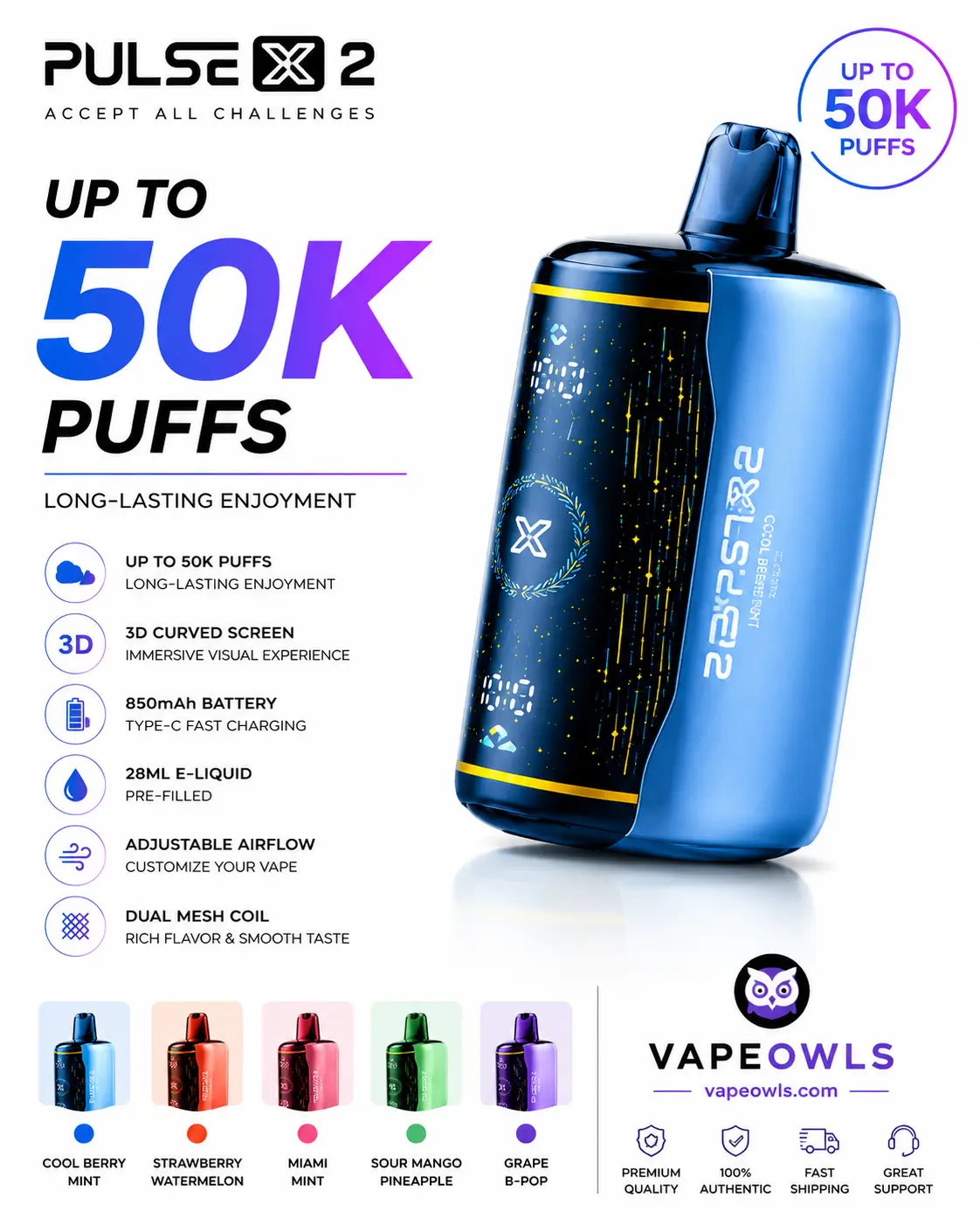 Geek Bar Pulse X2 50K Disposable Vape – 50,000 Puffs, 18 Flavors, USB-C, 21+