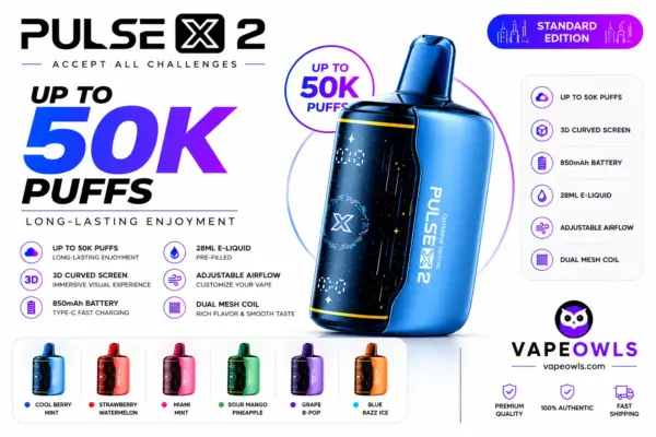 Geek Bar Pulse X2 50K Disposable Vape – 50,000 Puffs, 18 Flavors, USB-C, 21+