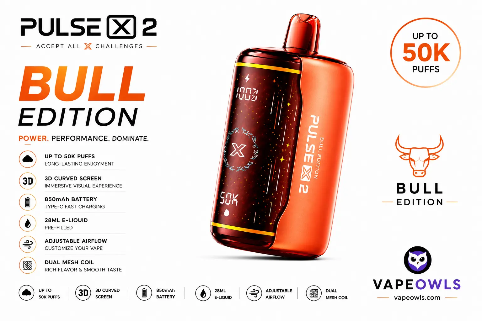 Geek Bar Pulse X2 50K Disposable Vape – 50,000 Puffs, 18 Flavors, USB-C, 21+