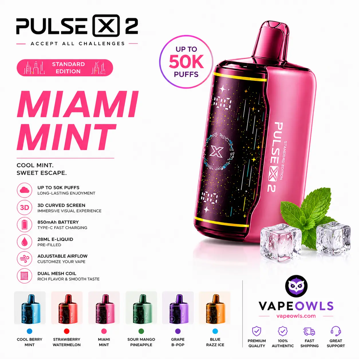 Geek Bar Pulse X2 50K Disposable Vape – 50,000 Puffs, 18 Flavors, USB-C, 21+