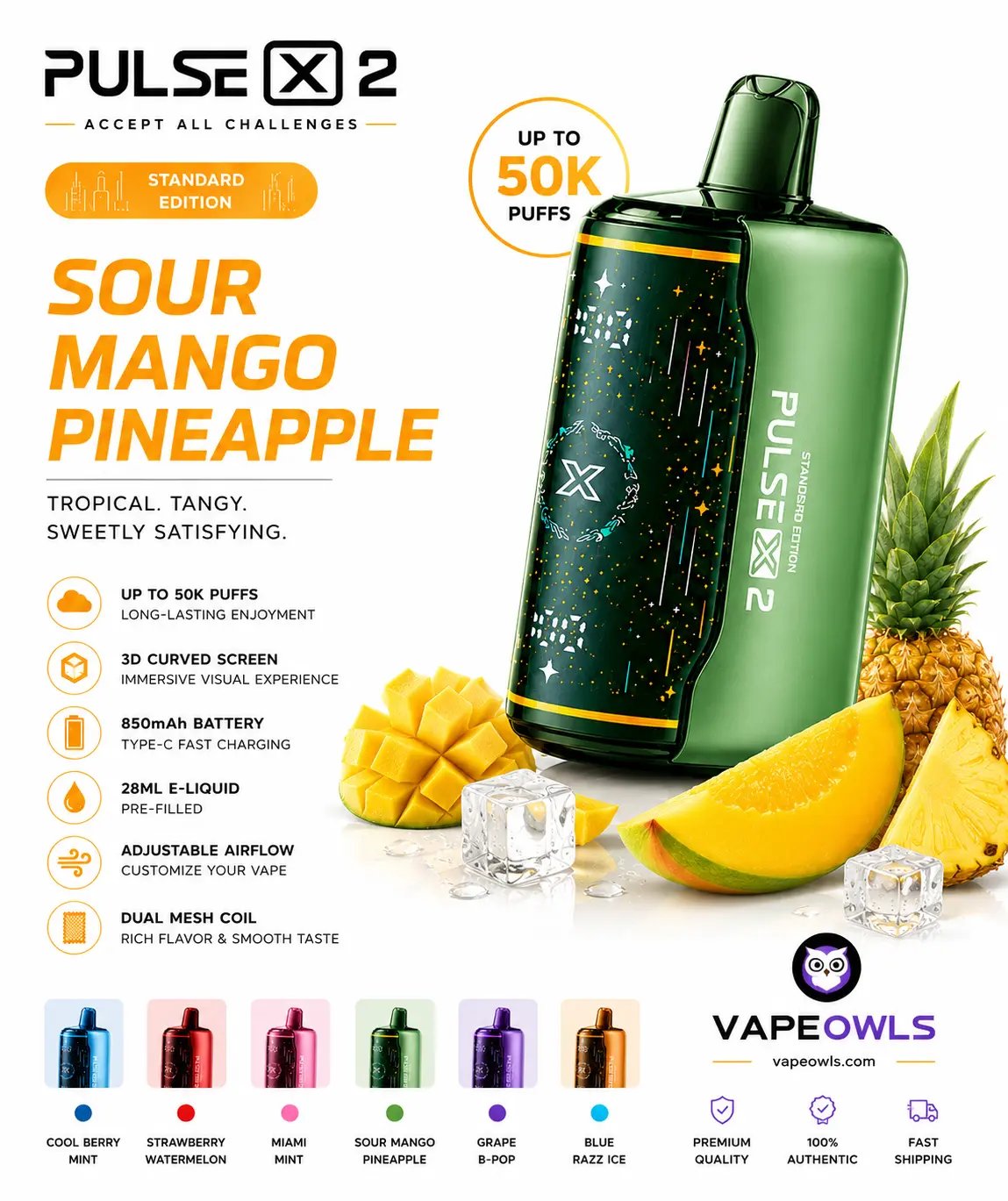 Geek Bar Pulse X2 50K Disposable Vape – 50,000 Puffs, 18 Flavors, USB-C, 21+