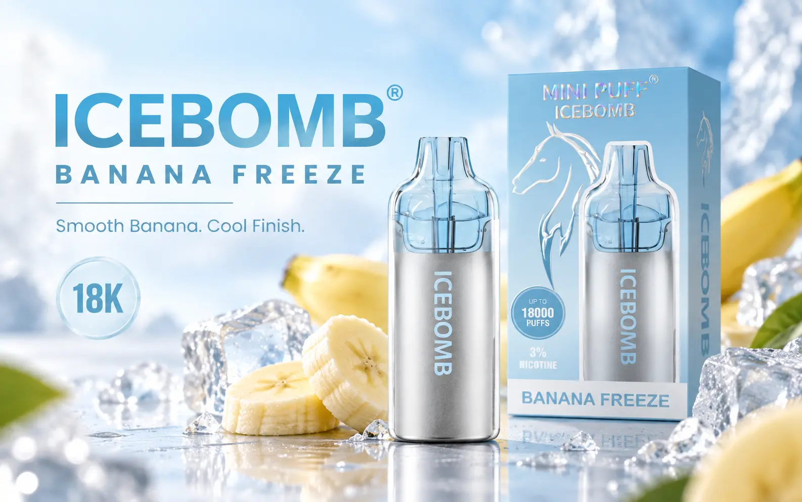 IceBomb 18000 Banana Freeze disposable vape, 3% nicotine